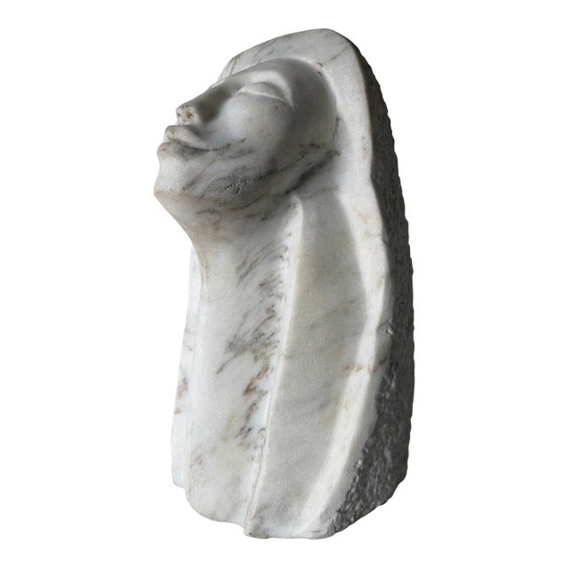 1980s Vintage Hand-Carved Marble Female Bust Sculpture For Sale