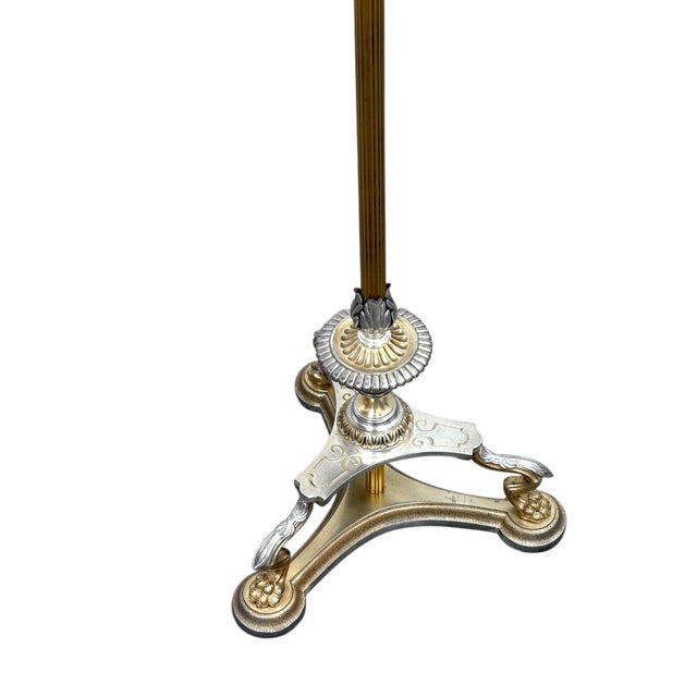 1900 - 1909 Early 20th Century Lion's Heads Candleabra Floor Lamp in Cast Brass With Silver Accents #2612 For Sale - Image 5 of 11