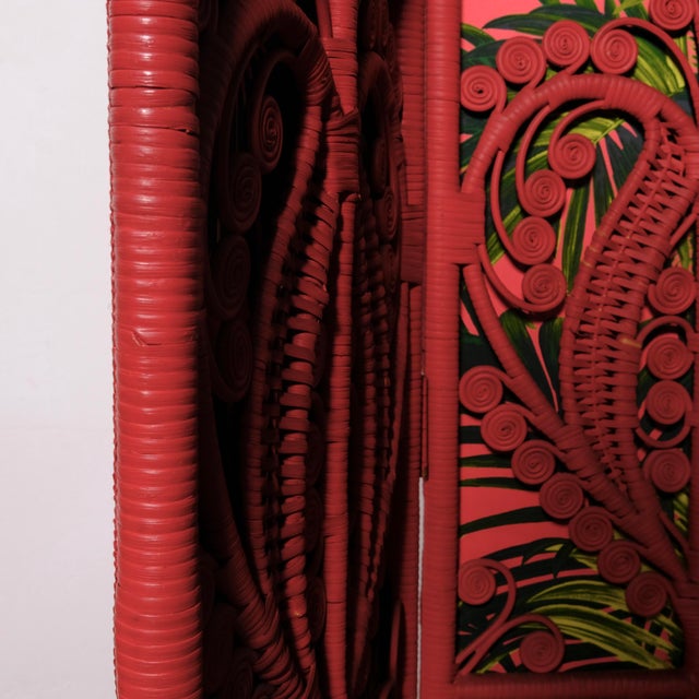 Italian Rattan and Double-Sided Fabric Room Divider, 1980s For Sale - Image 4 of 15