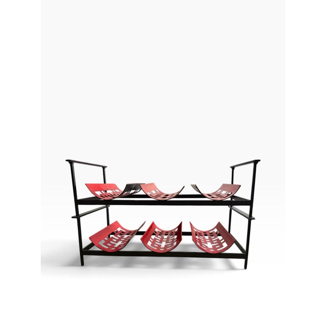 Late 20th Century Vintage Mid-Century Modern Stackable Red & Black Geometric Metal Wine Rack For Sale - Image 5 of 7