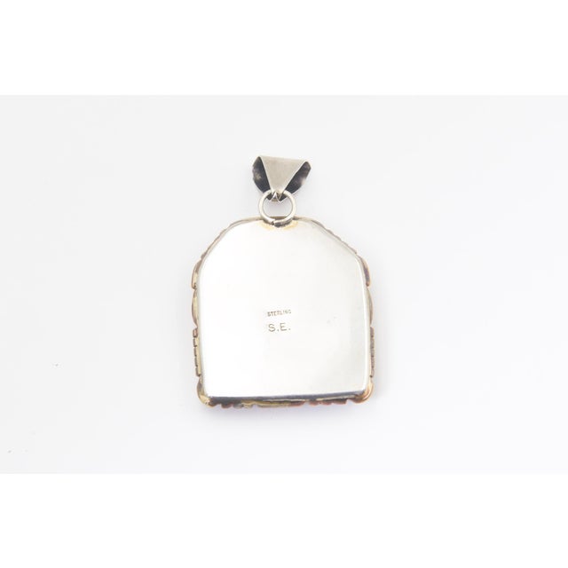 Zuni Native American Picasso Marble Stone Sterling Silver Hexagonal Pendant by Sensa Eustace For Sale In Miami - Image 6 of 9