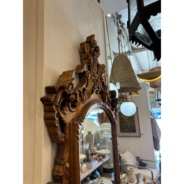 Vintage Gold Leaf Carved Wood Wall Mirror With Ornate Crown For Sale - Image 15 of 15