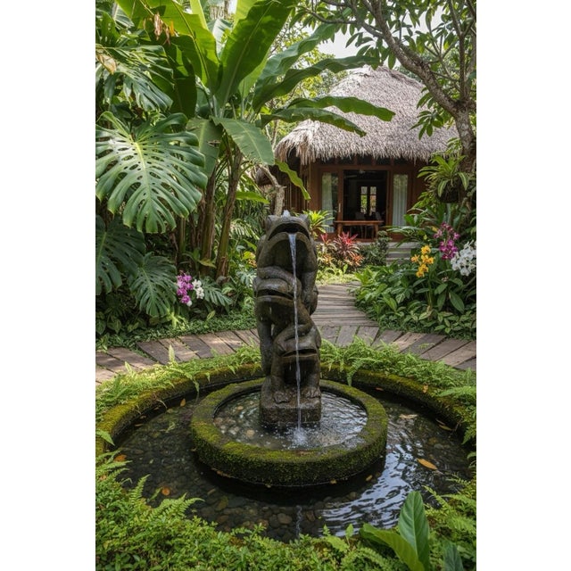 1990s 1990s Whimsical Hand-Carved Volcanic Stone "Frog Stack" Garden Fountain For Sale - Image 5 of 6