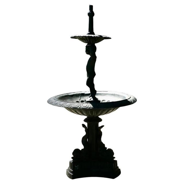 Black Classical Style Black Cast Iron Fountain with Cherub Boy, 1970s For Sale - Image 8 of 8