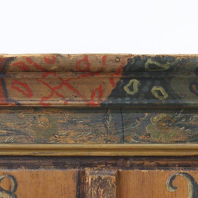 Antique Rustic Farmhouse Folk Art Painted Bridal Cabinet, 1822 For Sale - Image 6 of 18