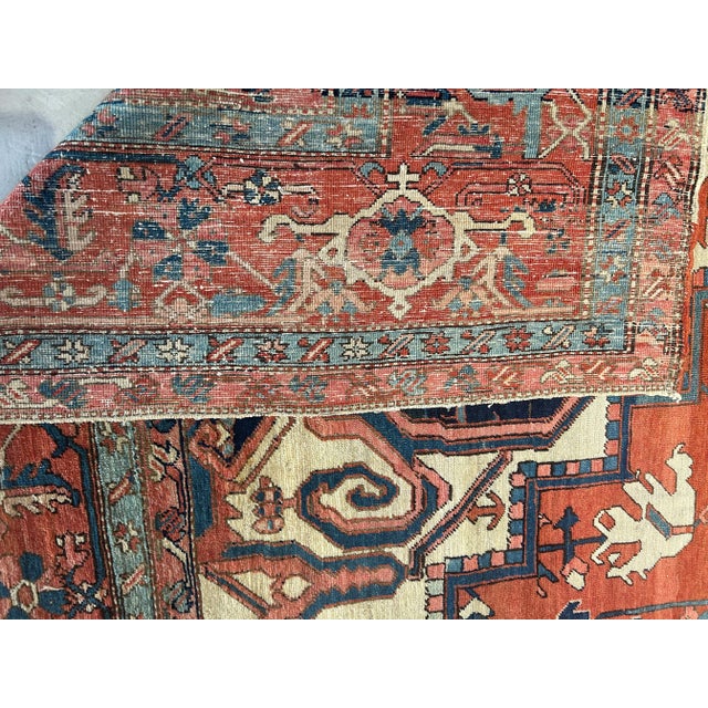 1880's Antique Serapi Rust Navy Blue and Ivory For Sale - Image 4 of 7