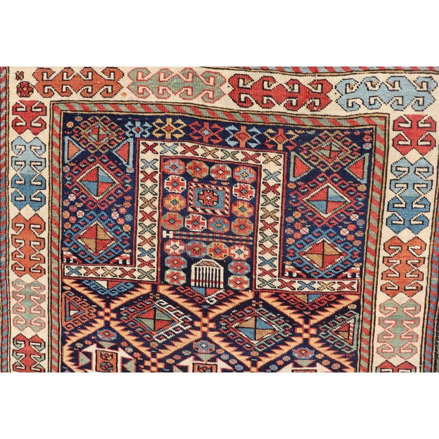 Navy Blue Antique Caucasian Akstafa Rug With Geometric Tribal Lattice Design Pattern For Sale - Image 8 of 13