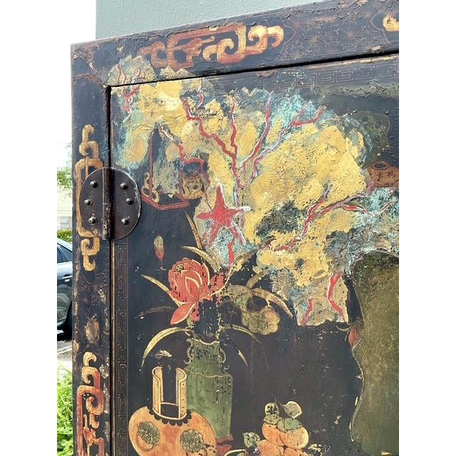 Chinoiserie Vintage Asian Hand Painted Wedding Cabinet For Sale - Image 3 of 14