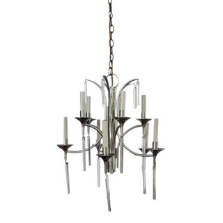 1950's Sciolari Italian Chrome and Chrystal Chandelier Light Fixture For Sale