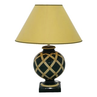 Green and Beige Ceramic Table Lamp, 1970s For Sale