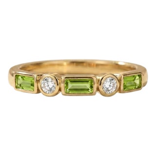Peridot and Diamond Stacking Ring | 18k Gold Plated Baguette Cut Bezel Eternity Band | August Birthstone Gift Us 7 For Sale