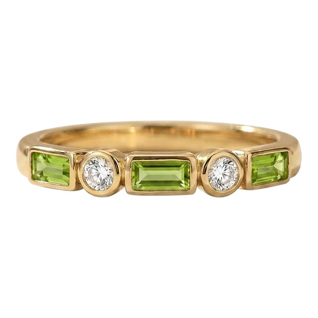 Peridot and Diamond Stacking Ring | 18k Gold Plated Baguette Cut Bezel Eternity Band | August Birthstone Gift Us 7 For Sale