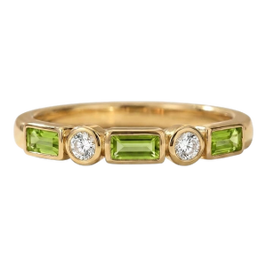 Peridot and Diamond Stacking Ring | 18k Gold Plated Baguette Cut Bezel Eternity Band | August Birthstone Gift Us 7