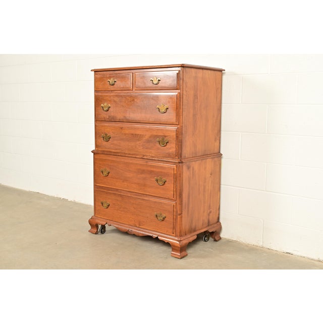 English Chippendale Solid Maple Highboy Dresser by Kling, Circa 1960s For Sale - Image 3 of 13