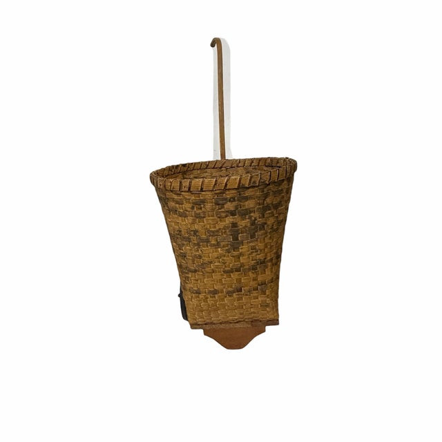 Farmhouse Mid Century Split Wood Rolling Market Basket For Sale - Image 3 of 8