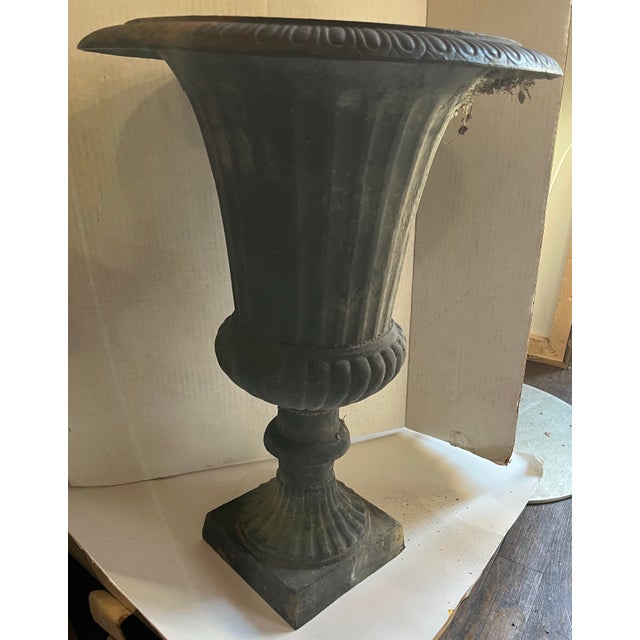 1940s Vintage Cast Iron Classic Design Garden Planter Urn For Sale - Image 5 of 8