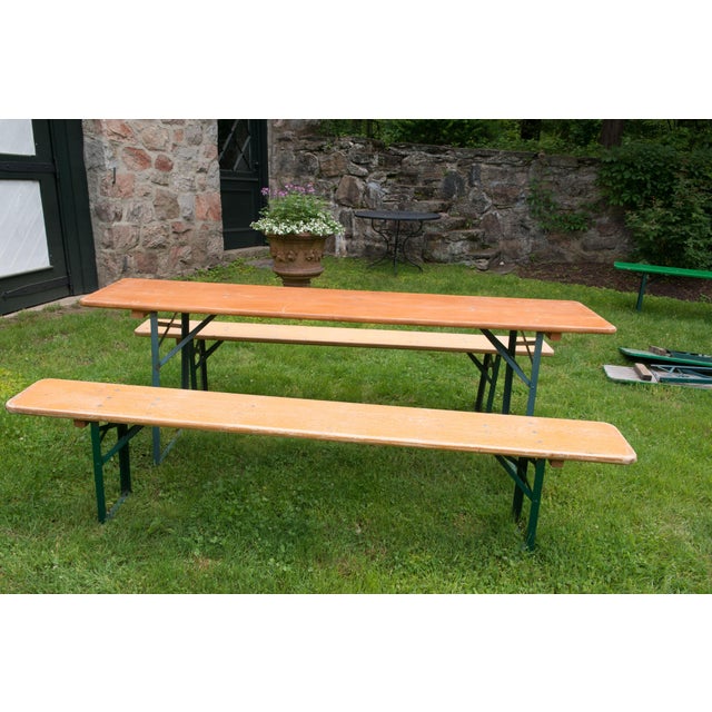 Folding German Picnic Table Set with Benches, Wood and Metal, 1970s For Sale In New York - Image 6 of 13