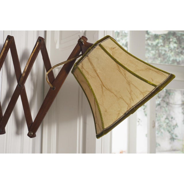 Wood Mid-Century Modern Scissor Wall Lamp in Green Velvet, 1950s For Sale - Image 7 of 11