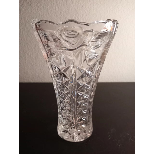 This is an EXQUISITE Lead Crystal Clear Germany 8" Etched Vase.NEVER USED. Procured at auction BOX 16