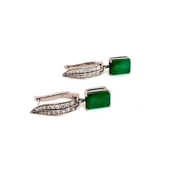 Metal Diamond Emerald Earrings 4.74 TCW 14 Karat White Gold Certified For Sale - Image 7 of 12