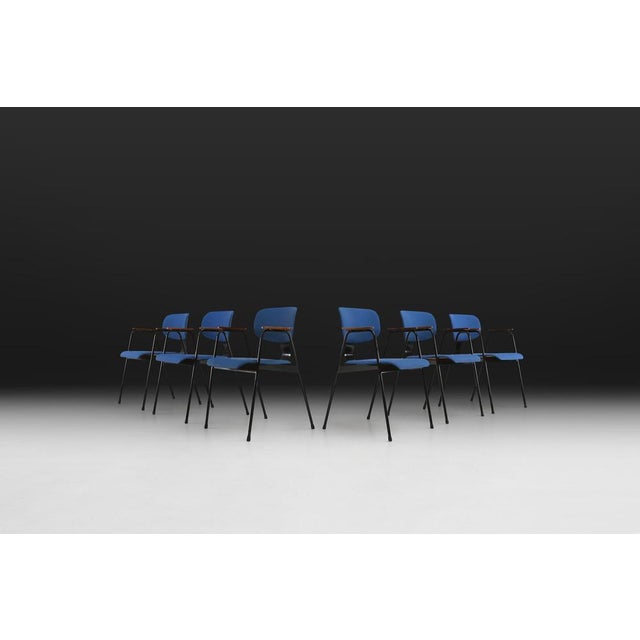 A superb example of postwar belgian modernism, this set of six dining chairs was designed in the 1950s by willy van der...