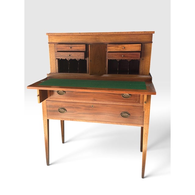 Brown Federal Style Inlaid Mahogany Ladies Tambour Writing Desk & Secretary. For Sale - Image 8 of 12