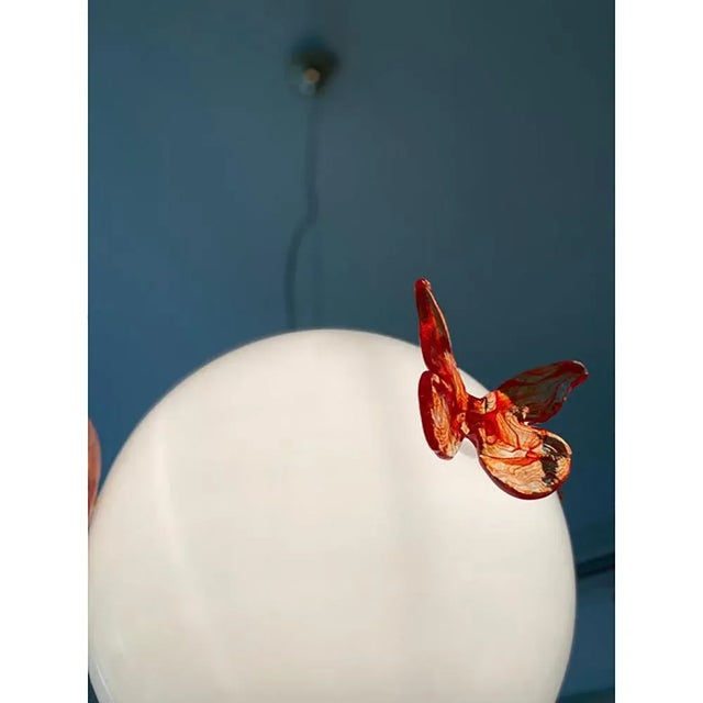 Italian Murano Style Glass Opalino Pendant with Red Butterfly from Simoeng For Sale - Image 4 of 10