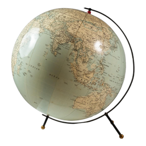 Mid-Century Modern Space Age Inflatable Table Top Globe W/ Metal Stand by c.s. & Hammond & Co. , Usa, C. 1950s