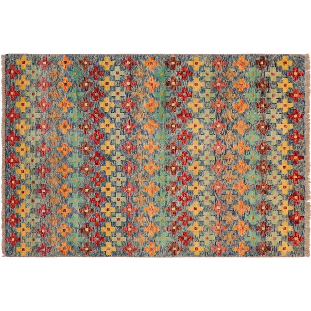 Shabby Chic Balochi Blue/Red Wool Rug - 3'4''x5'1'' For Sale - Image 10 of 11