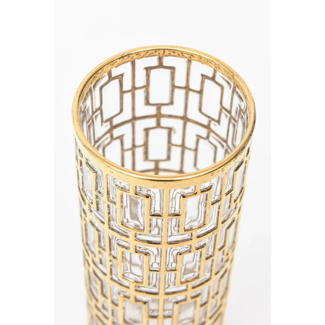 Vintage 1960's Imperial Glass Shoju Screen Trellis 22 Carat Gold Plated Over Clear Vase or Martini Vessel For Sale - Image 11 of 13