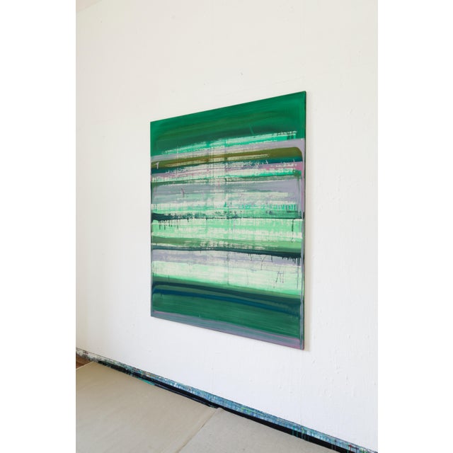 Green, turquoise, pink, brown, blue - layered over one another in horizontal lines. The title is a line from the diary on...