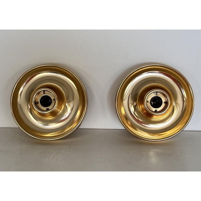 Mid-Century Modern Italian Golden Flush Mount Lights, 1970s, Set of 2 For Sale - Image 3 of 16