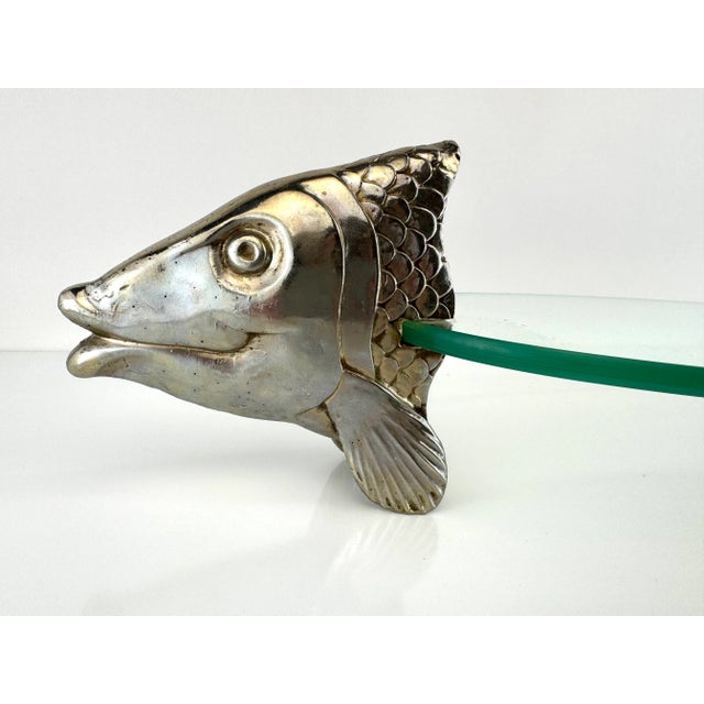 1980s Modern Coastal Glass Serving Piece With Cast Aluminum Fish For Sale - Image 13 of 15