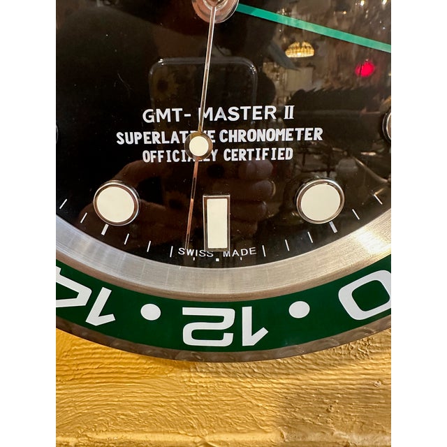 Vintage Black Silver and Green Rolex Display Wall Clock For Sale - Image 10 of 15