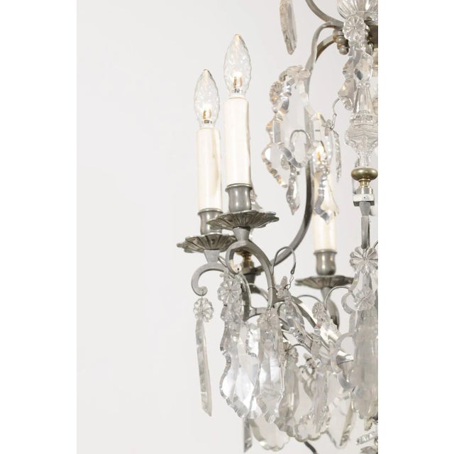 19th Century French Six-Light Crystal Chandelier with Silvered Iron Armature For Sale In Atlanta - Image 6 of 12