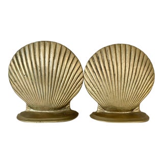 Pair of Vintage Brass Shell Bookends For Sale