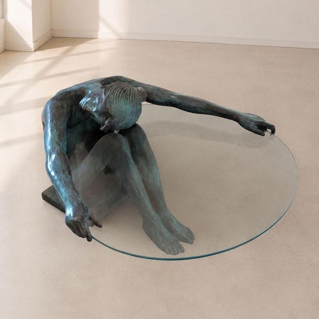 Modern Sculptural Bronze Coffee Table with Female Nude, France, 1950s For Sale - Image 3 of 9