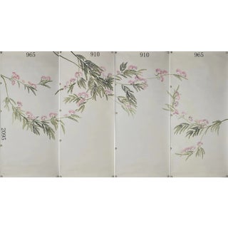 Hand‑Painted Chinoiserie Mural Panels, Pink Albizia Silk Tree Floral Motifs, Set of 4 For Sale