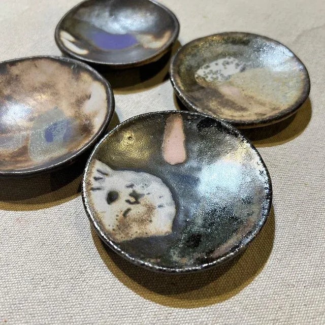 Contemporary Ceramic Mini Ring/Trinket Dishes, Textured Glaze in Earthy Tones - 4 Piece Set For Sale - Image 3 of 9