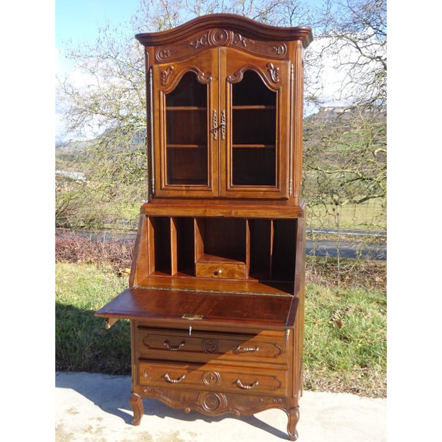 Louis XV Style Display Cabinet with Secretary and Drawers in Walnut, 1960s For Sale - Image 10 of 18