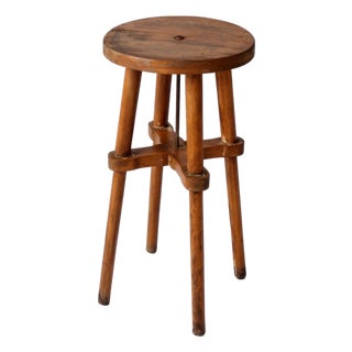 Antique Round Wood Stool Side Table For Sale