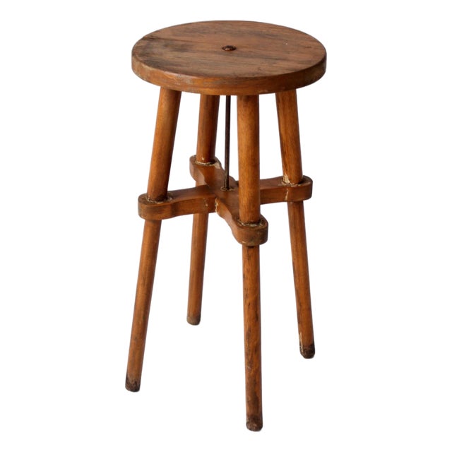 Antique Round Wood Stool Side Table For Sale
