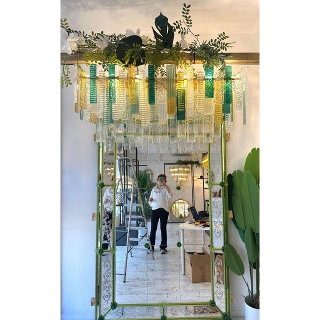 Monumental Italian Rectangular Strip “Listelli” Murano Glass Chandelier by Simoeng For Sale - Image 12 of 14