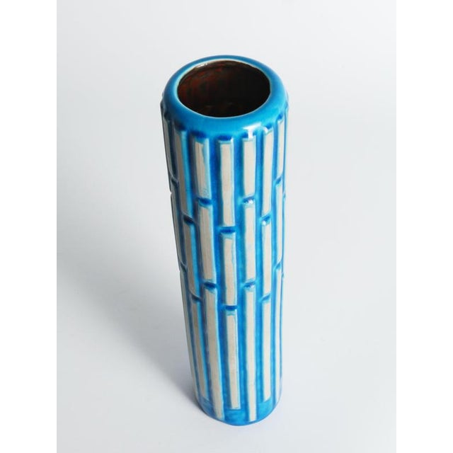 Tall Slender Blue Ceramic Cylinder Vase by Carl-Harry Stålhane for Rörstrand, 1960s For Sale - Image 15 of 18