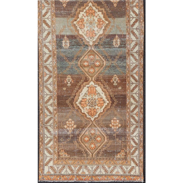 Tribal Antique Persian Long Malayer Runner Medallion Design in Brown, Gray, Steel Blue 3'5 X 18' For Sale - Image 3 of 13