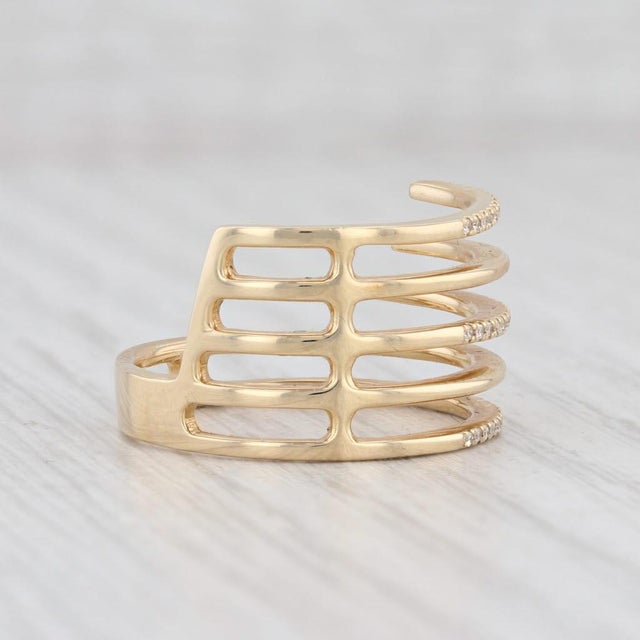 2020s New Layered Diamond Statement Ring 14k Yellow Gold Size 6.5 Stacking For Sale - Image 5 of 7