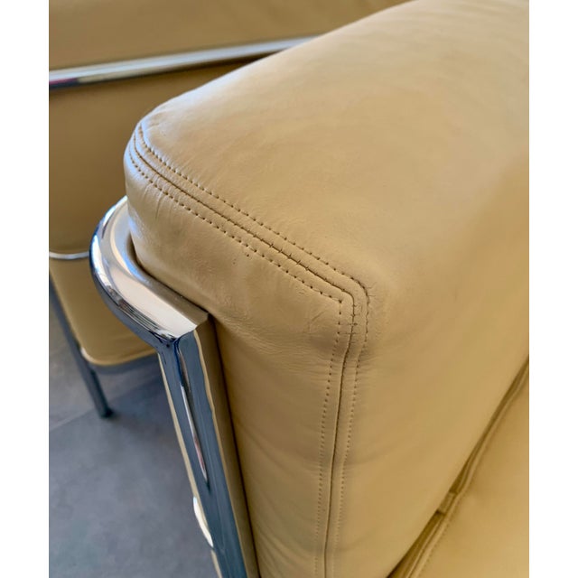 Sand 1960s Leather & Chrome Club Chairs Le Corbusier L C 2 Style - A Pair For Sale - Image 8 of 9
