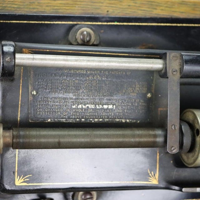 Thomas Edison Antique Edison Home Oak Phonograph With Metal Horn Signed C1900 For Sale - Image 4 of 14