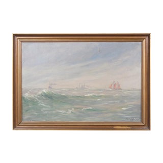 1934 Impressionist Seascape of Distant Ships in a Misty Seascape For Sale