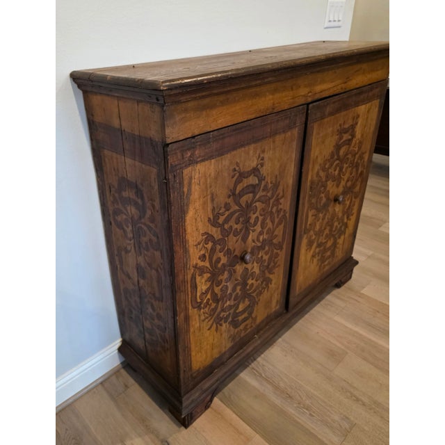 Early 18th C. Italian Baroque Inlaid Wood Sacristy Cabinet Rustic Antique Credenza For Sale - Image 14 of 18